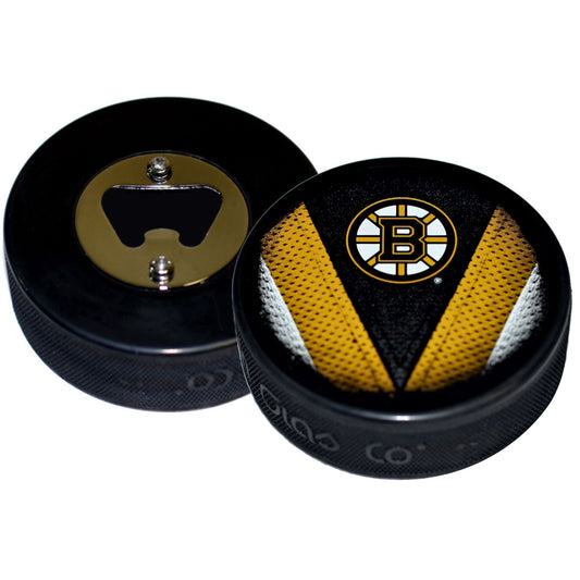 Boston Bruins Stitch Series Hockey Puck Bottle Opener