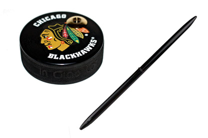 Chicago Blackhawks Basic Series Artisan Hockey Puck Desk Pen Holder With Our #96 Sleek Pen