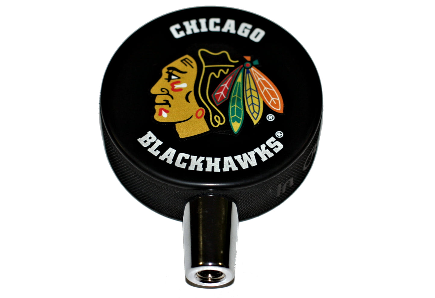 Chicago Blackhawks Hockey Puck And Chicago Cubs Baseball Beer Tap Handle Set