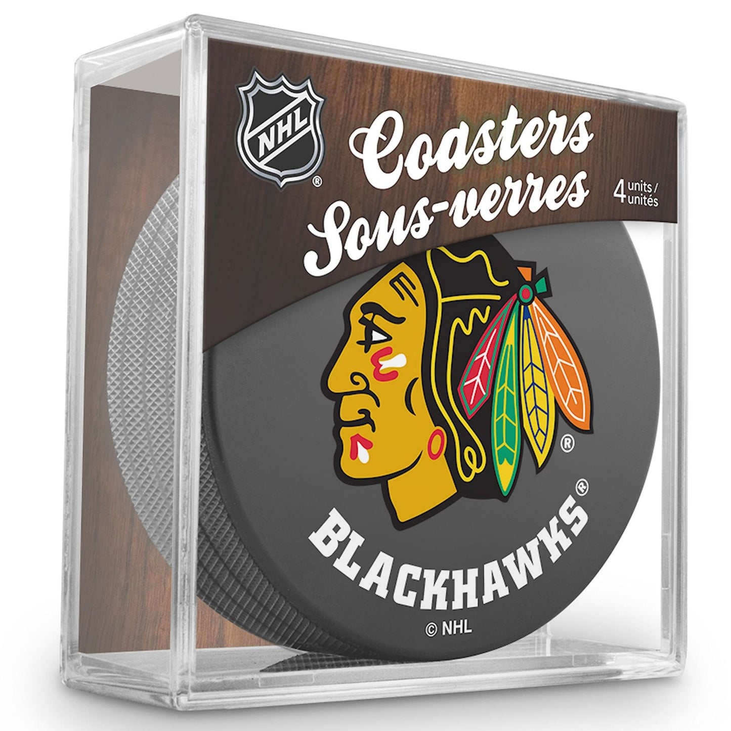 Chicago Blackhawks Drink Coaster Set Of Four Made from Real Hockey Pucks