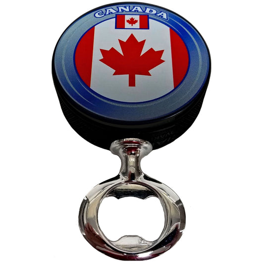 Canadian Flag Fulcrum Series Hockey Puck Bottle Opener