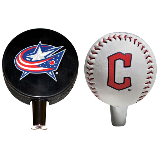 Columbus Blue Jackets Hockey Puck And Cleveland Indians Baseball Beer Tap Handle Set