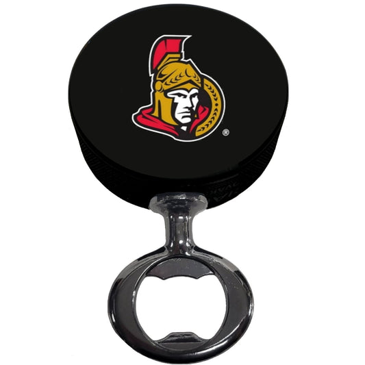 Ottawa Senators Throwback Logo Black Nickel Colored FULCRUM Series Hockey Puck Bottle Opener