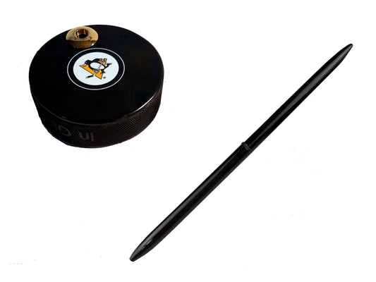 Pittsburgh Penguins Auto Series Artisan Hockey Puck Desk Pen Holder With Our #96 Sleek Pen