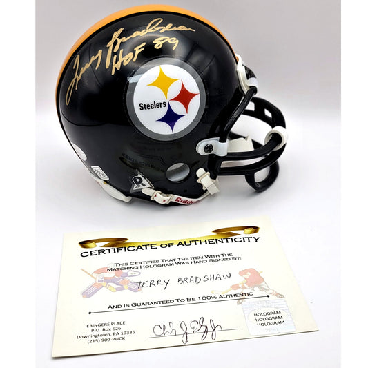 Terry Bradshaw Autographed Pittsburgh Steelers Mini Football Helmet w/ COA V2