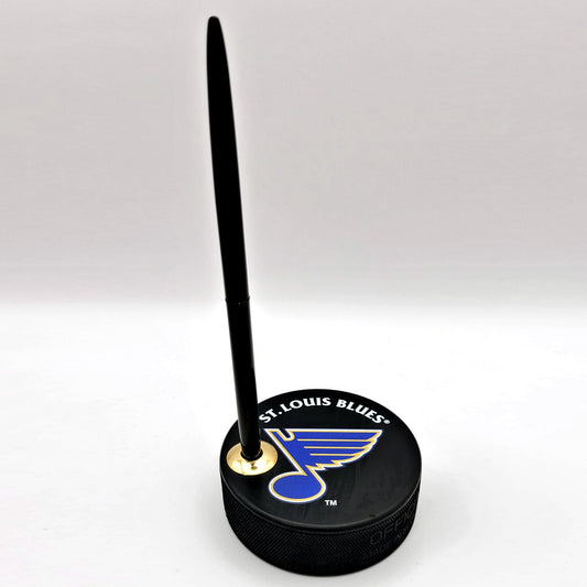St Louis Blues Basic Series Artisan Hockey Puck Desk Pen Holder With Our #96 Sleek Pen