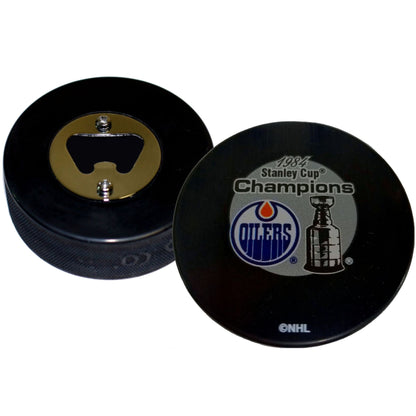 Edmonton Oilers 1984 Stanley Cup Champions Hockey Puck Bottle Opener