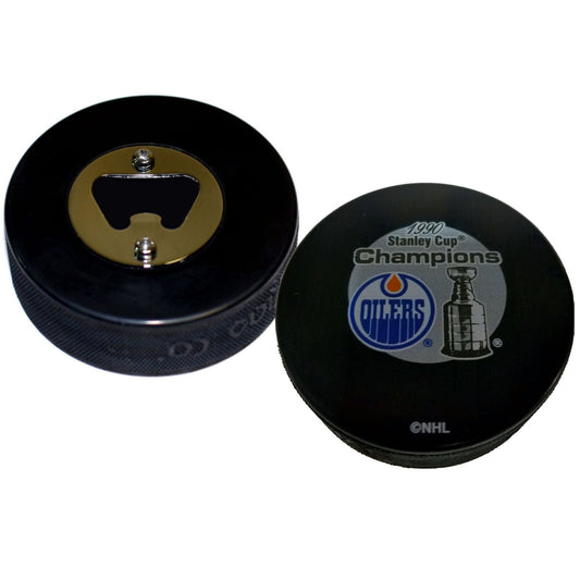 Edmonton Oilers 1990 Stanley Cup Champions Hockey Puck Bottle Opener