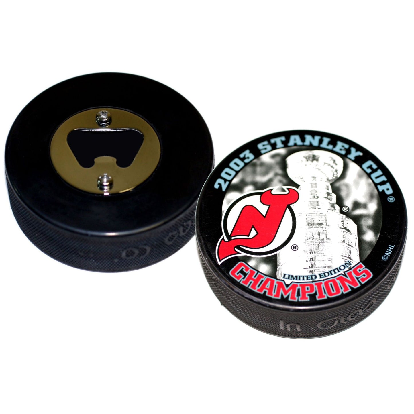 New Jersey Devils 2003 Stanley Cup Champions Hockey Puck Bottle Opener