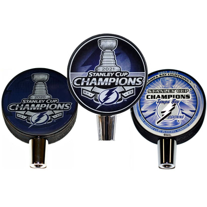 Tampa Bay Lightning NHL Stanley Cup Champions Hockey Puck Beer Tap Handle Set 2004, 2020 And 2021