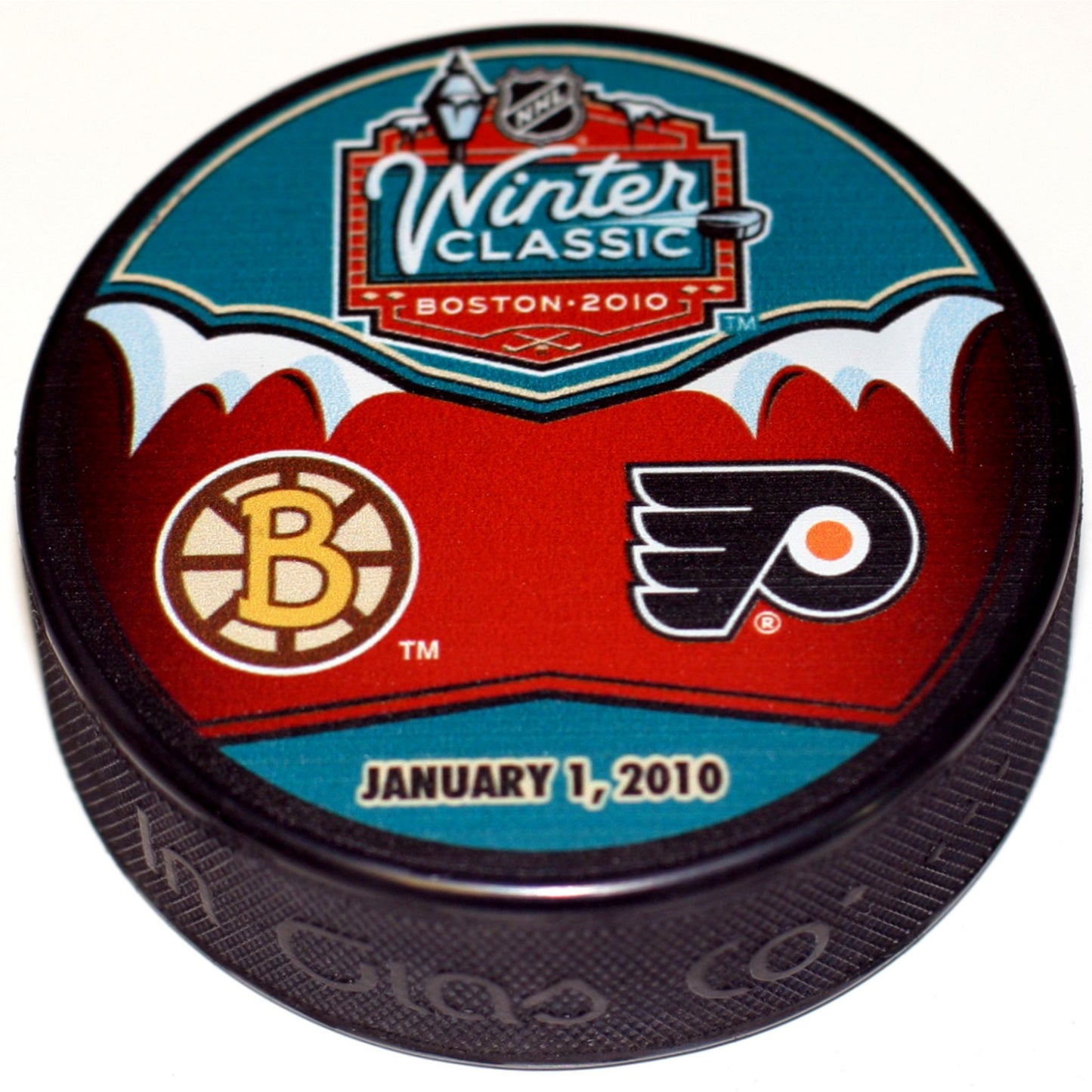 2010 NHL Winter Classic Dueling Collectible Hockey Puck -Philadelphia Flyers vs the Boston Bruins-