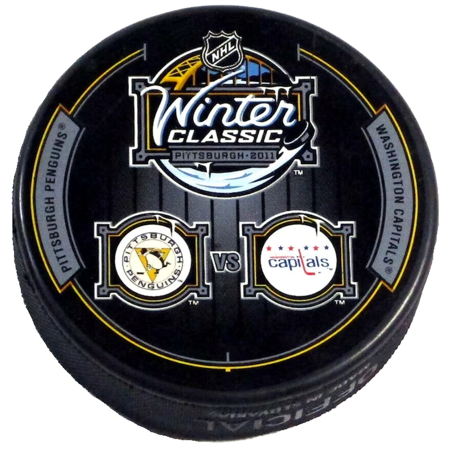 2011 NHL Winter Classic Dueling Style Collectible Hockey Puck -Washington Capitals vs the Pittsburgh Penguins-