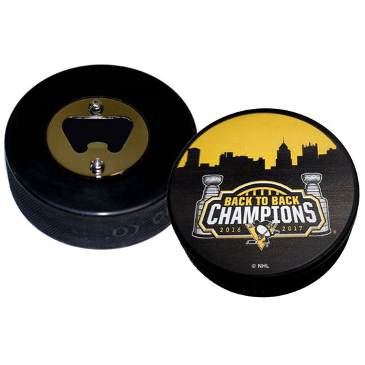 Pittsburgh Penguins Back To Back 2016-2017 Stanley Cup Champions Hockey Puck Bottle Opener