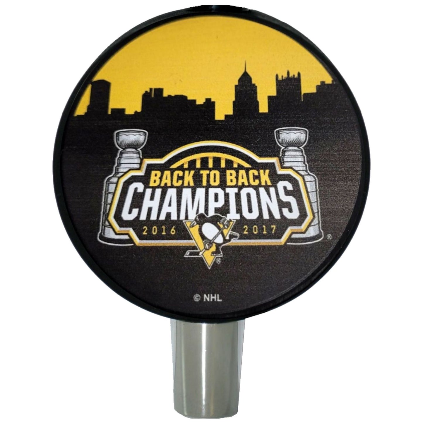 Pittsburgh Penguins Back To Back 2016-2017 Stanley Cup Champions Hockey Puck Beer Tap Handle