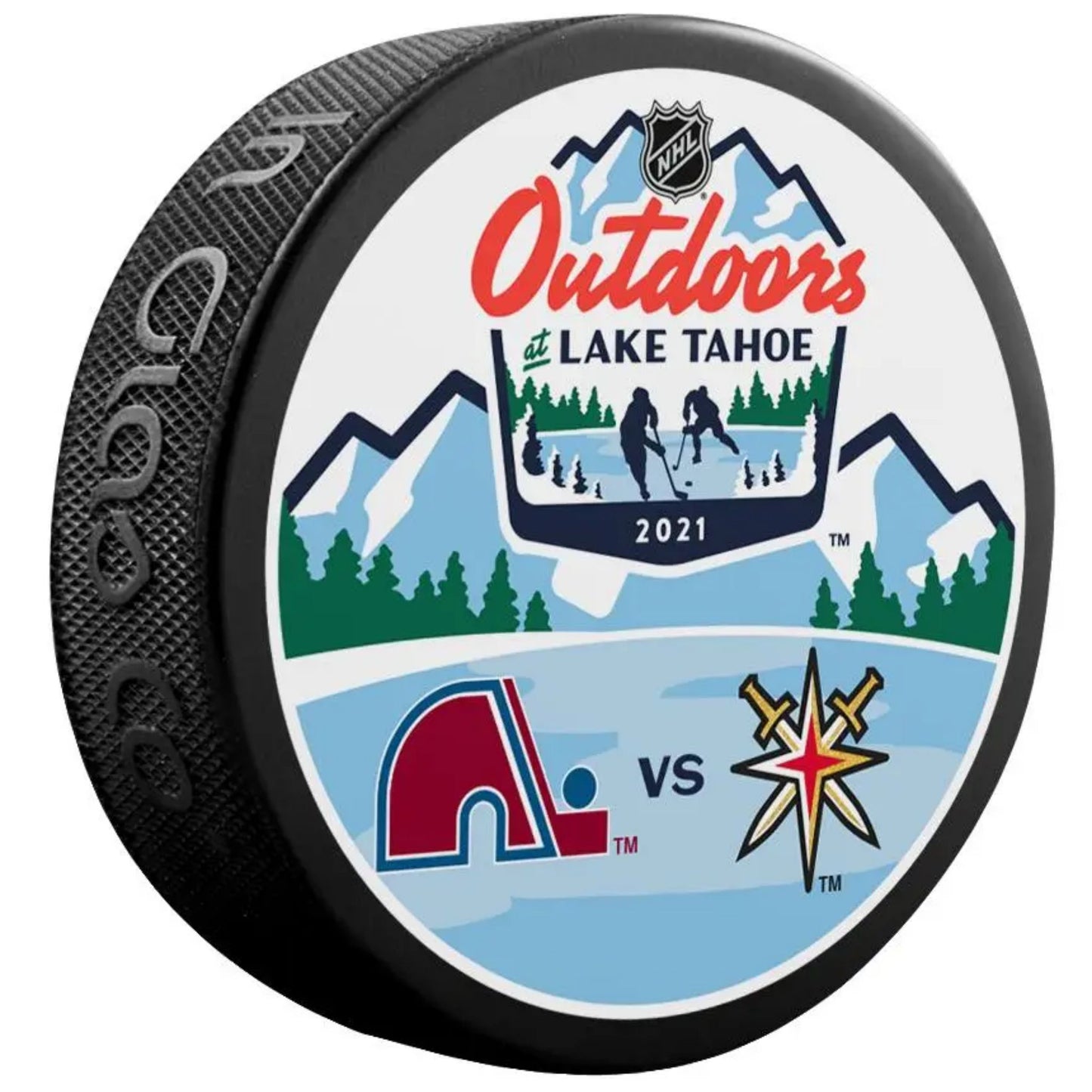 2021 NHL Outdoors Lake Tahoe Dueling Collectible Hockey Puck -Avalanche vs Golden Knights-