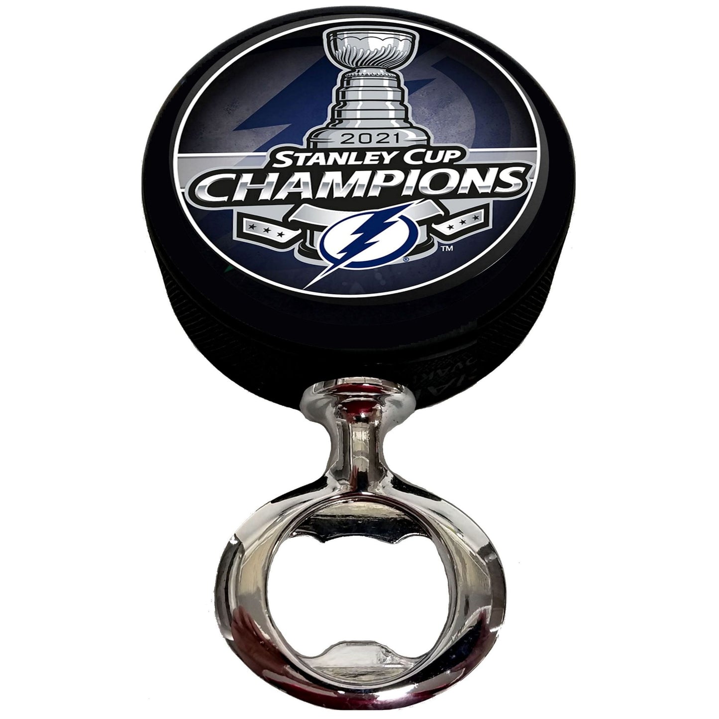 Tampa Bay Lightning 2021 Stanley Cup Champions FULCRUM Series Hockey Puck Bottle Opener