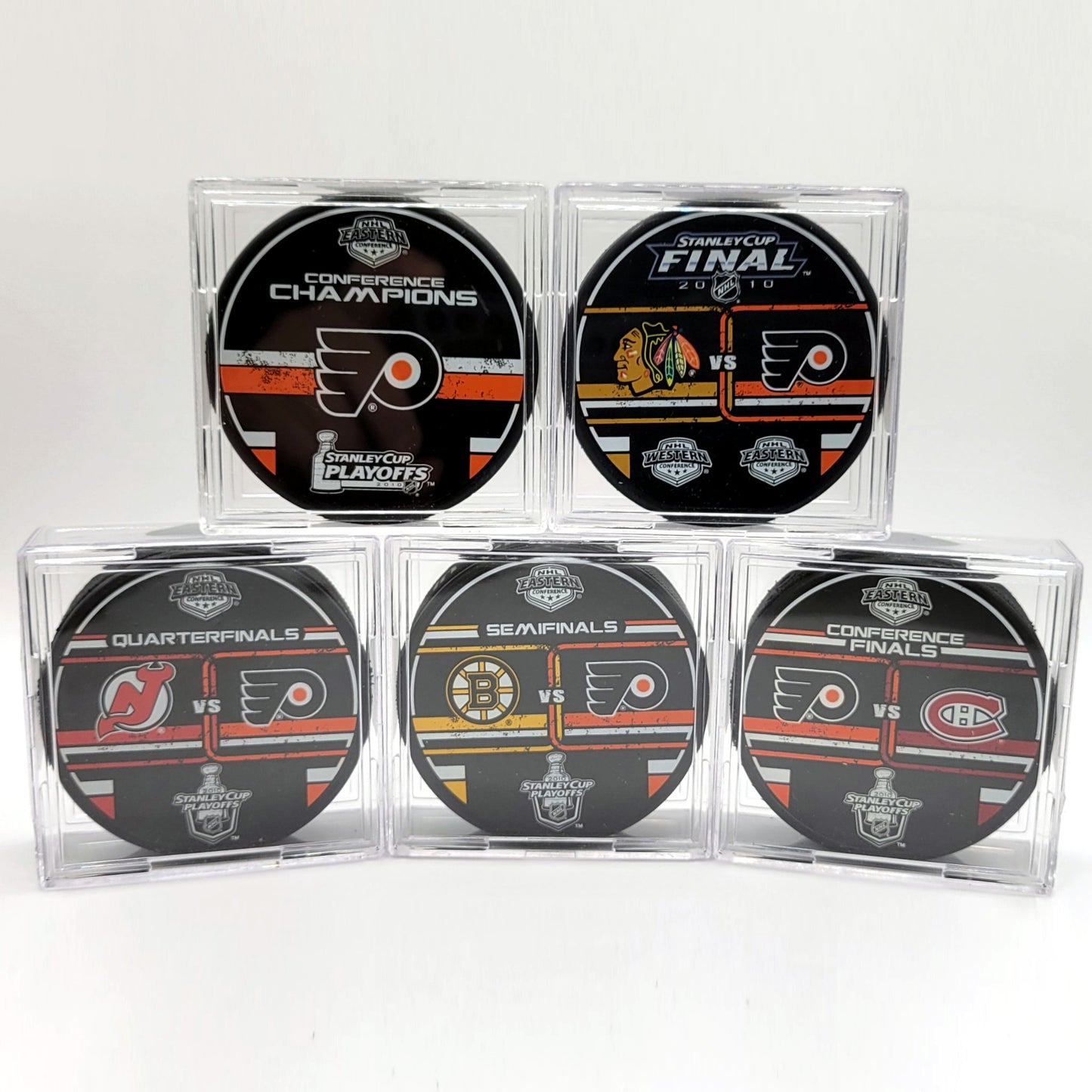 2010 NHL Philadelphia Flyers Eastern Conference Finals Hockey Puck Set