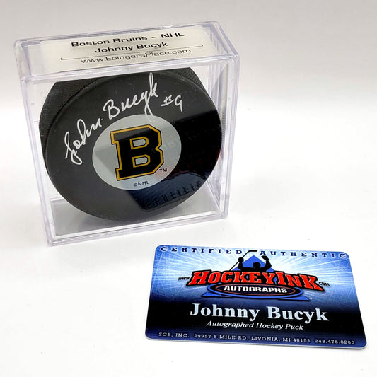 Boston Bruins Johnny Bucyk Autographed Hockey Puck With COA