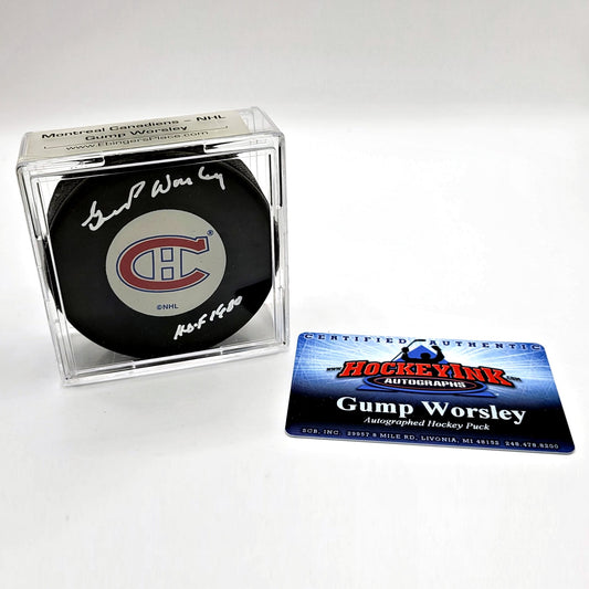 Montreal Canadiens Gump Worsley Autographed Hockey Puck With COA