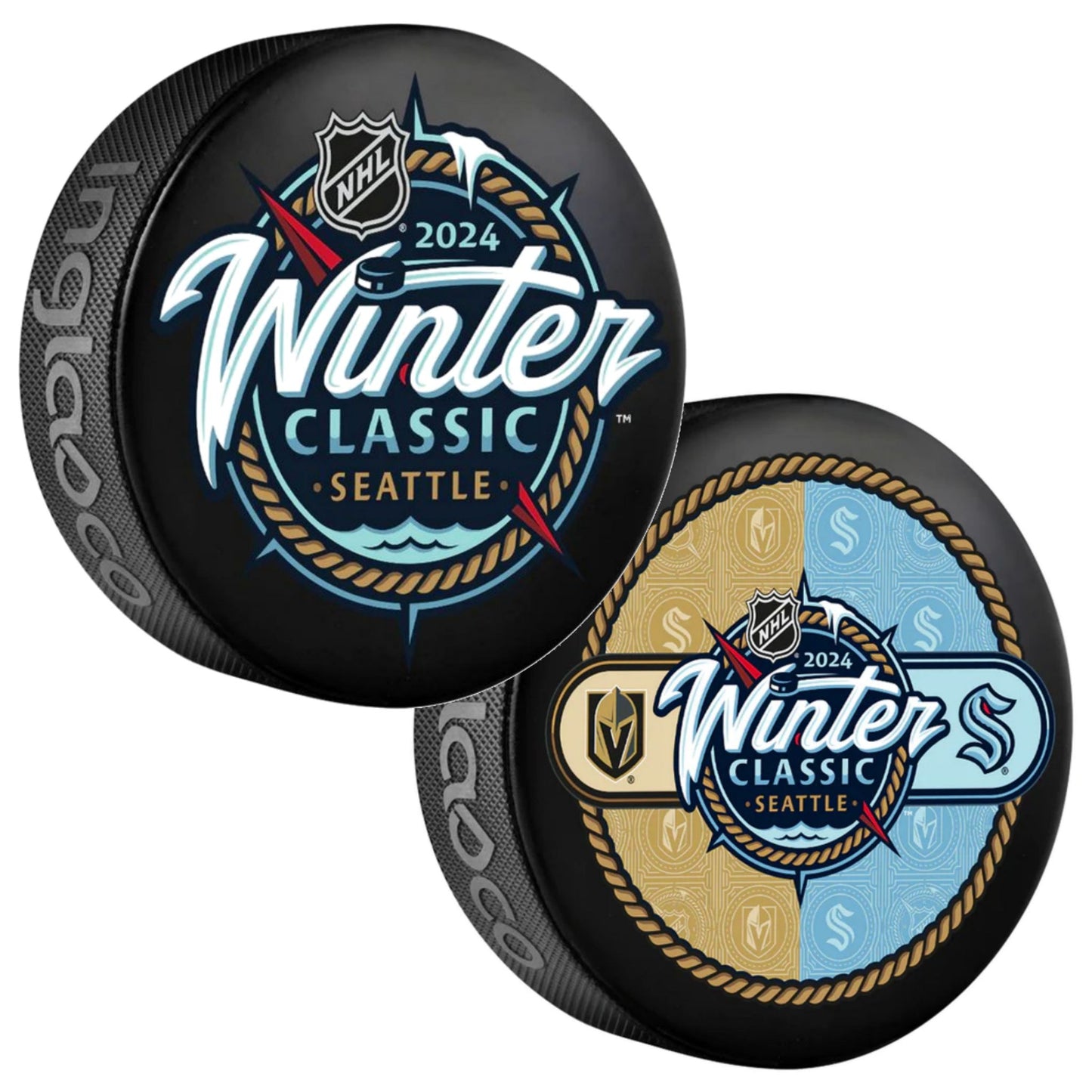 2024 NHL Winter Classic Souvenir and Dueling Collectible Hockey Pucks -Vegas vs Seattle-
