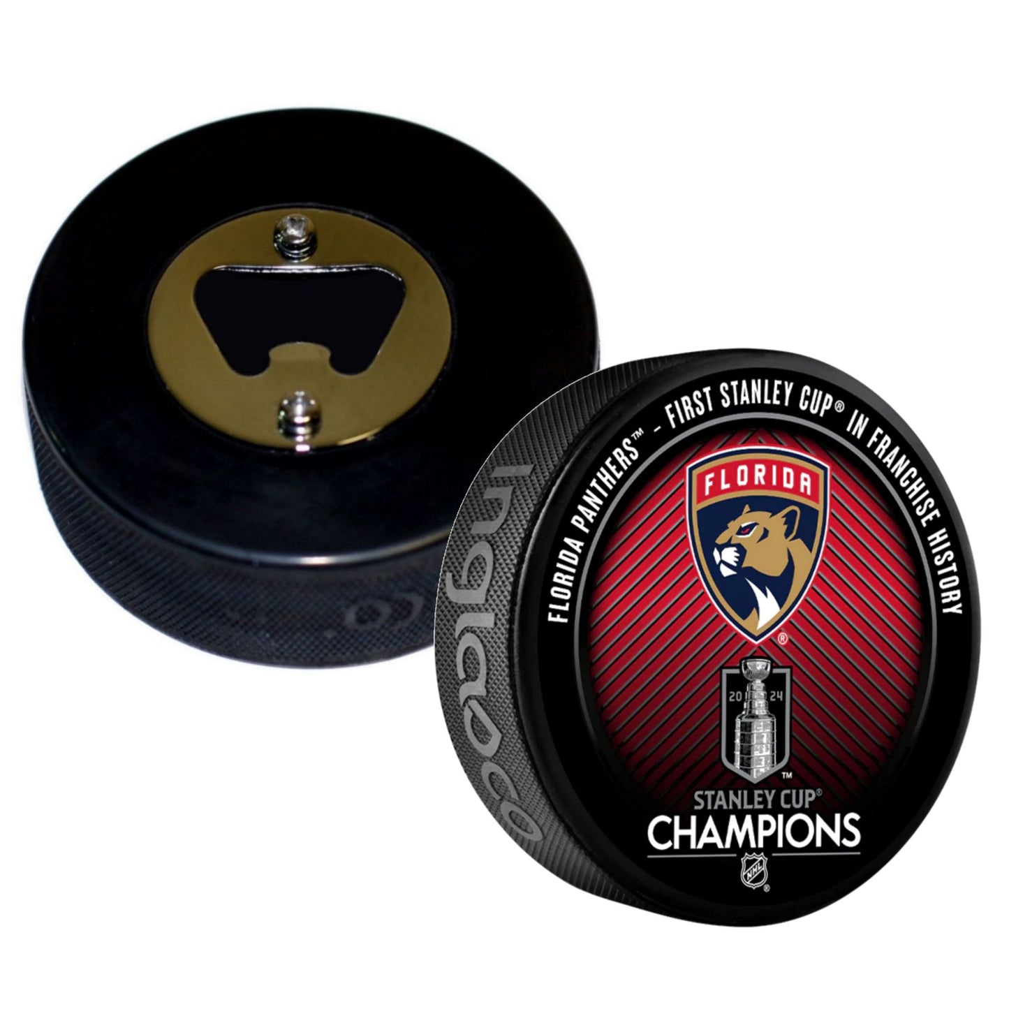 Florida Panthers 2024 Stanley Cup Champions Hockey Puck Bottle Opener