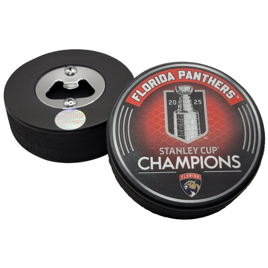 2025 Florida Panthers Stanley Cup Champions Hockey Puck Bottle Opener