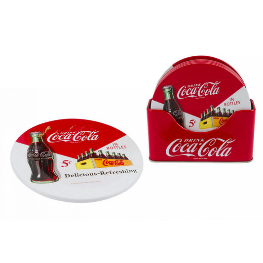 Officially Licensed Coca-Cola Retro Design Coaster 6-Piece Set w/ Holder