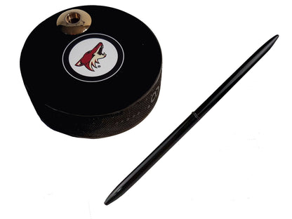 Arizona Coyotes Auto Series Artisan Hockey Puck Desk Pen Holder With Our #96 Sleek Pen