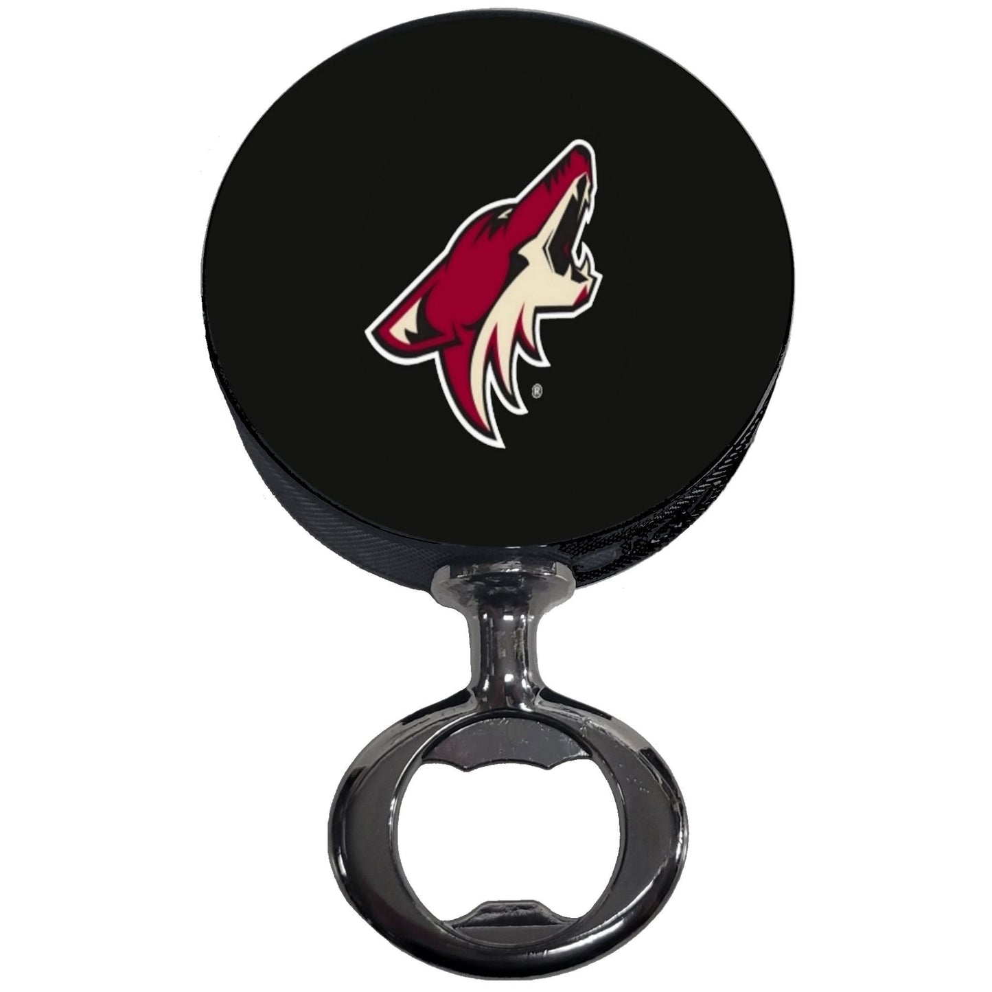 Arizona Coyotes Throwback Logo Black Nickel Colored FULCRUM Series Hockey Puck Bottle Opener