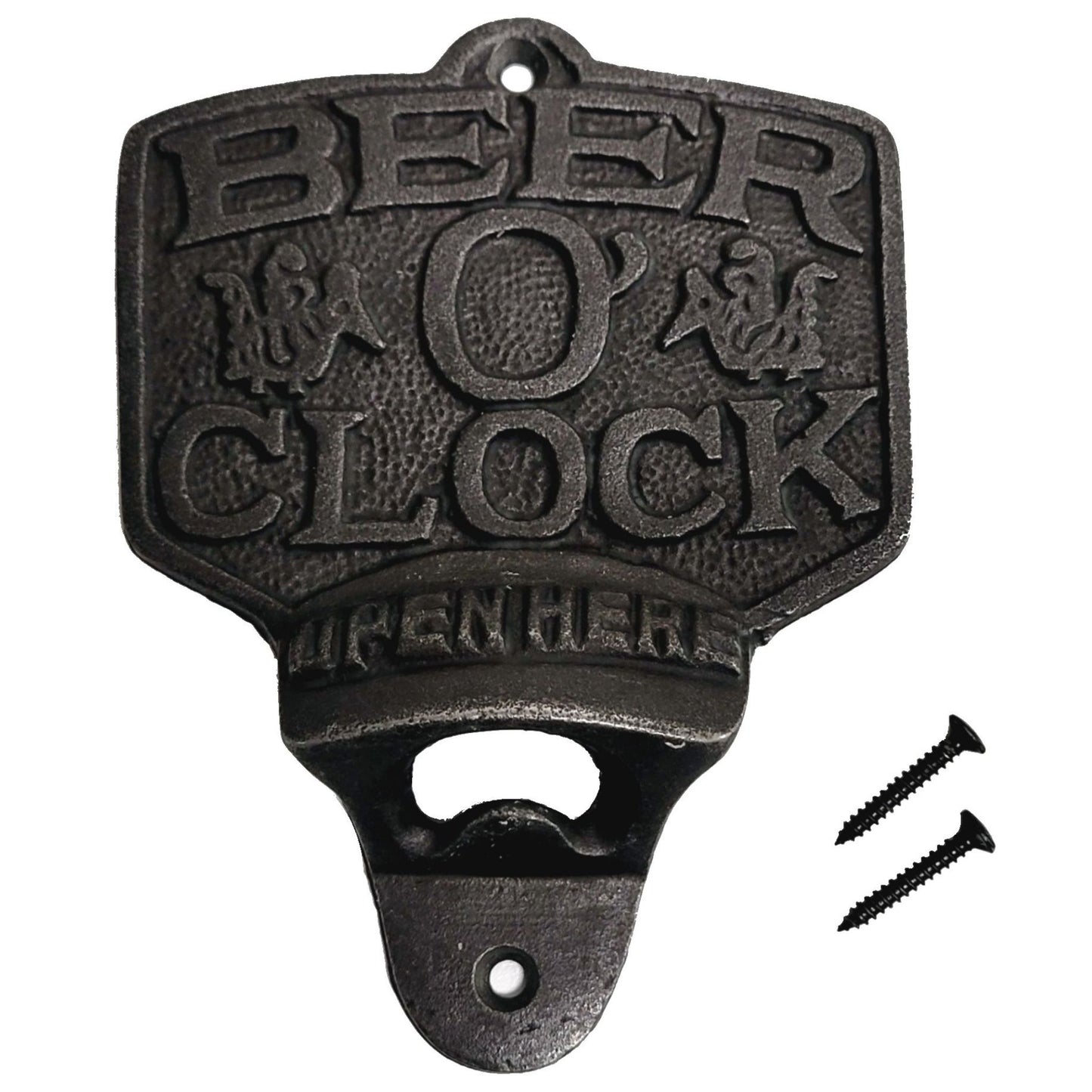Large Cast Iron Beer O'clock Bottle Opener And Sign