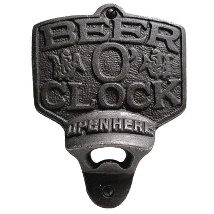 Large Cast Iron Beer O'clock Bottle Opener And Sign