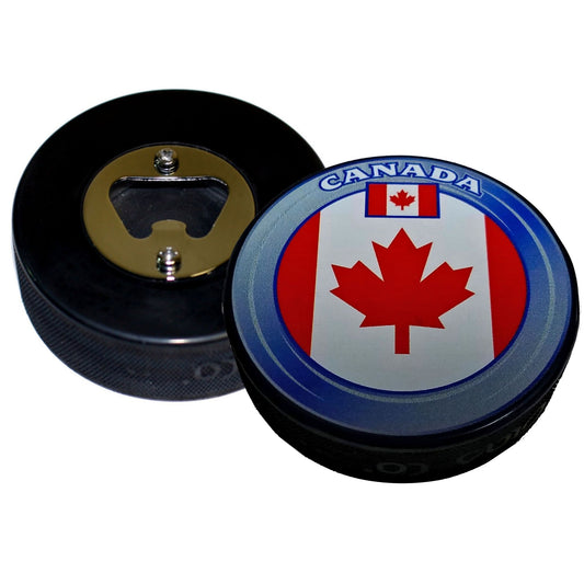 Canadian Flag Hockey Puck Bottle Opener