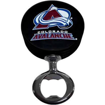 Colorado Avalanche Black Nickel Colored FULCRUM Series Hockey Puck Bottle Opener