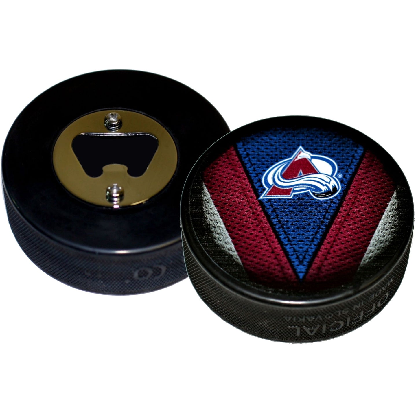 Colorado Avalanche Stitch Series Hockey Puck Bottle Opener