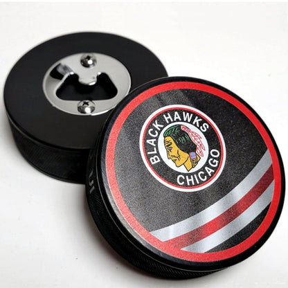 Chicago Blackhawks Reverse Series Hockey Puck Bottle Opener