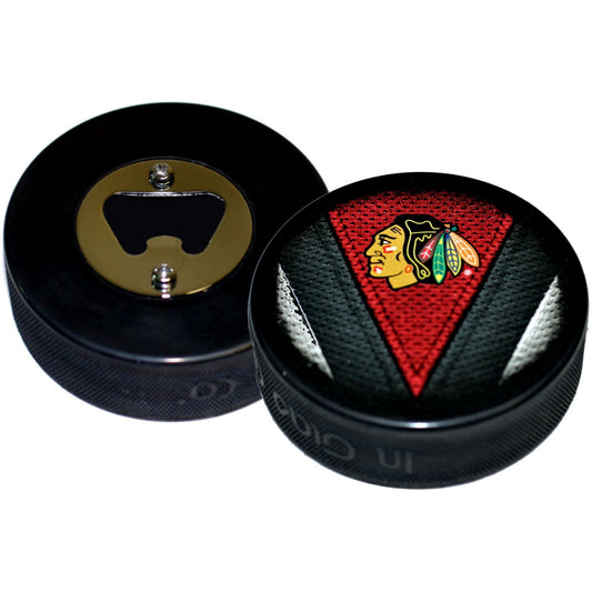 Chicago Blackhawks Stitch Series Hockey Puck Bottle Opener