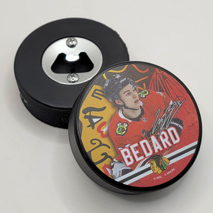 Chicago Blackhawks Connor Bedard Player Series Hockey Puck Bottle Opener