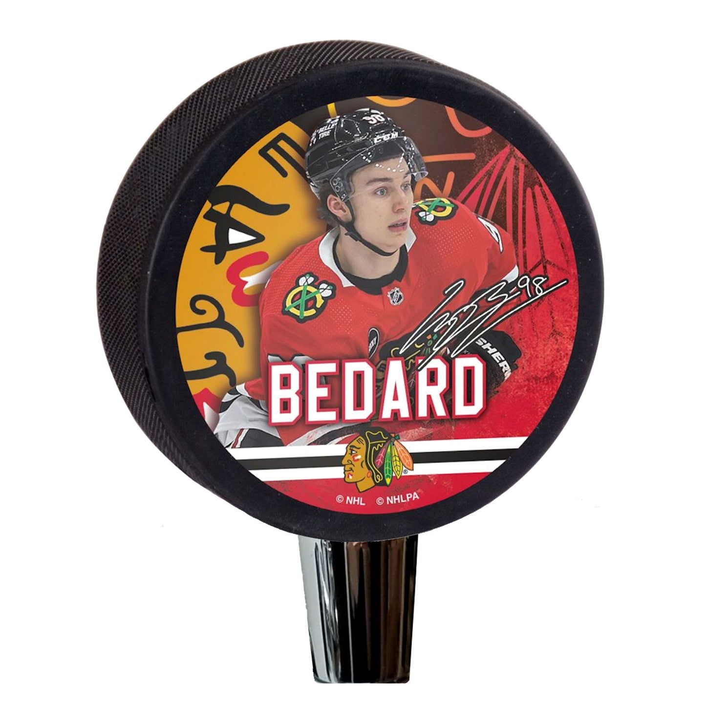 Chicago Blackhawks Conner Bedard Player Series Hockey Puck Beer Tap Handle