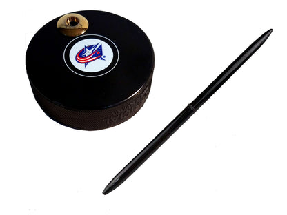 Columbus Blue Jackets   Auto Series Artisan Hockey Puck Desk Pen Holder With Our #96 Sleek Pen
