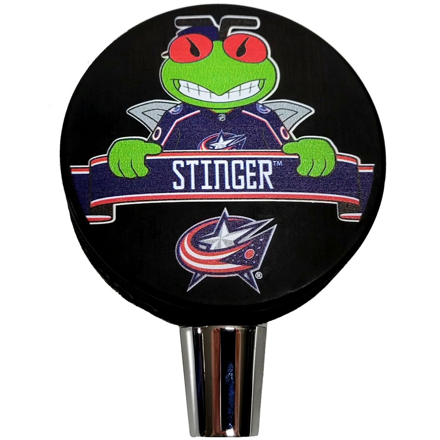 Columbus Blue Jackets Stinger Mascot Hockey Puck Beer Tap Handle