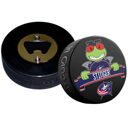 Columbus Blue Jackets Mascot Stinger Hockey Puck Bottle Opener