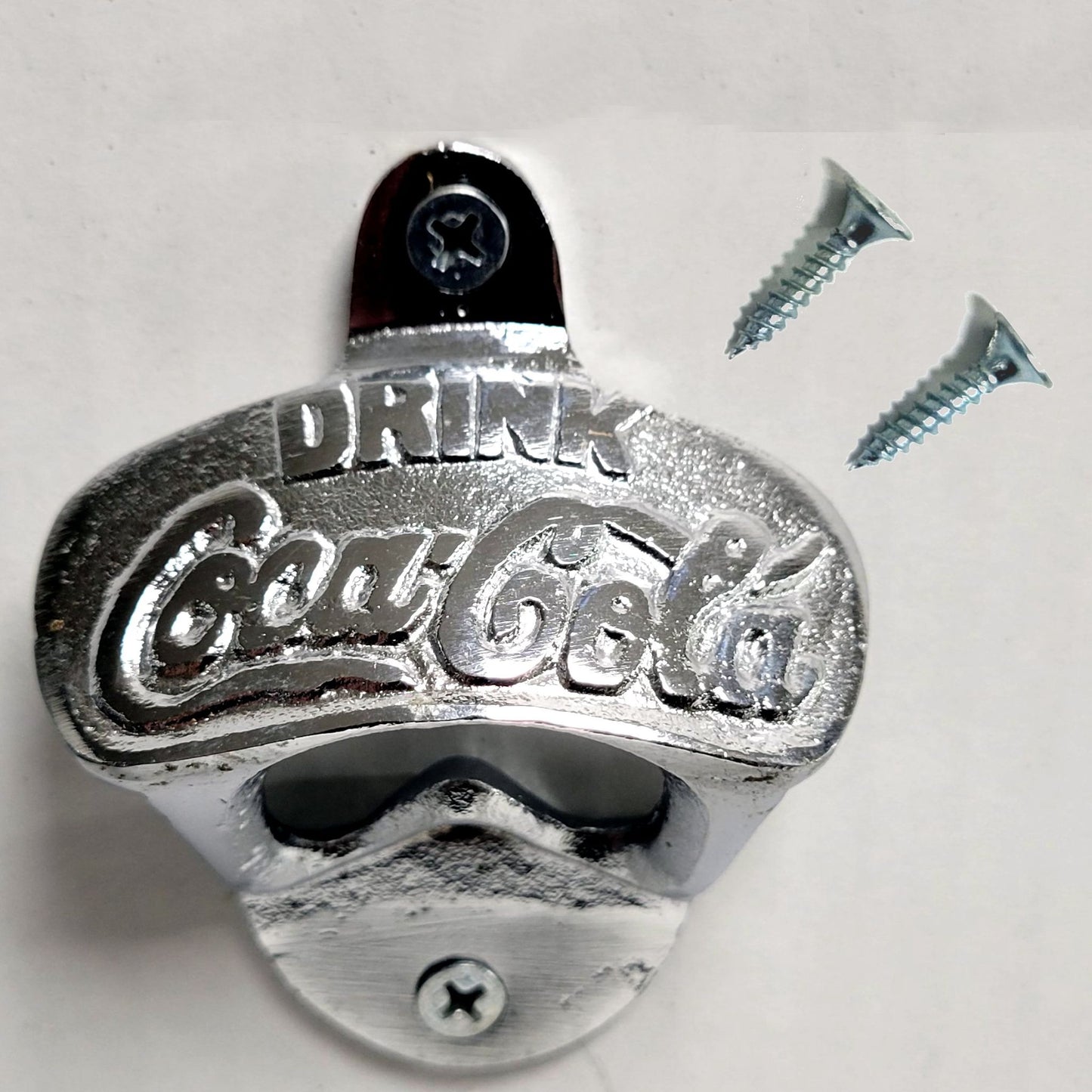Coca-Cola Chrome Plated Cast Iron Series Wall Mounted Man Cave Bottle Opener