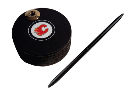 Calgary Flames Auto Series Artisan Hockey Puck Desk Pen Holder With Our #96 Sleek Pen