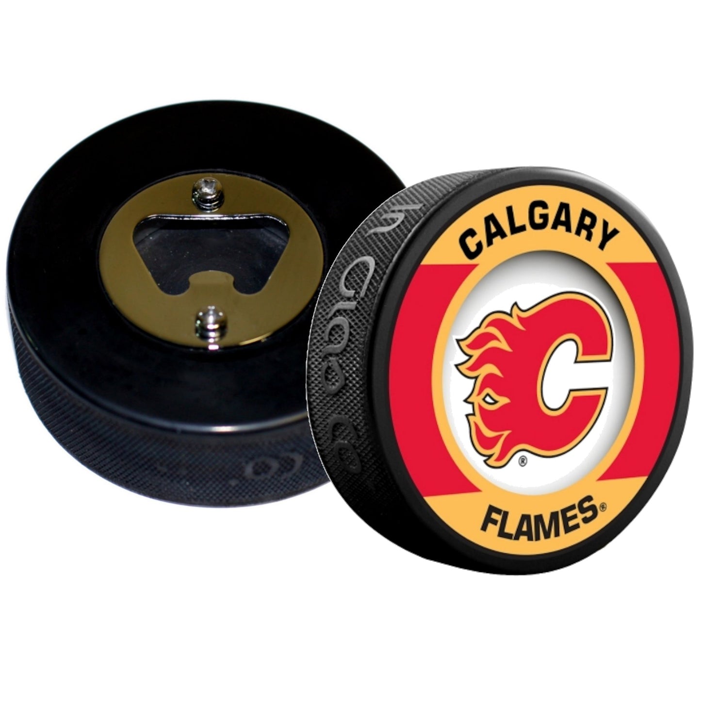 Calgary Flames Retro Series Hockey Puck Bottle Opener