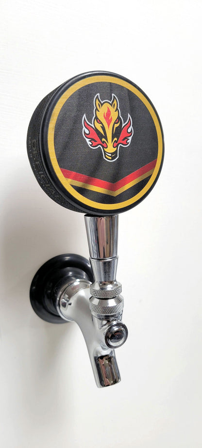 Calgary Flames Reverse Series Hockey Puck Beer Tap Handle
