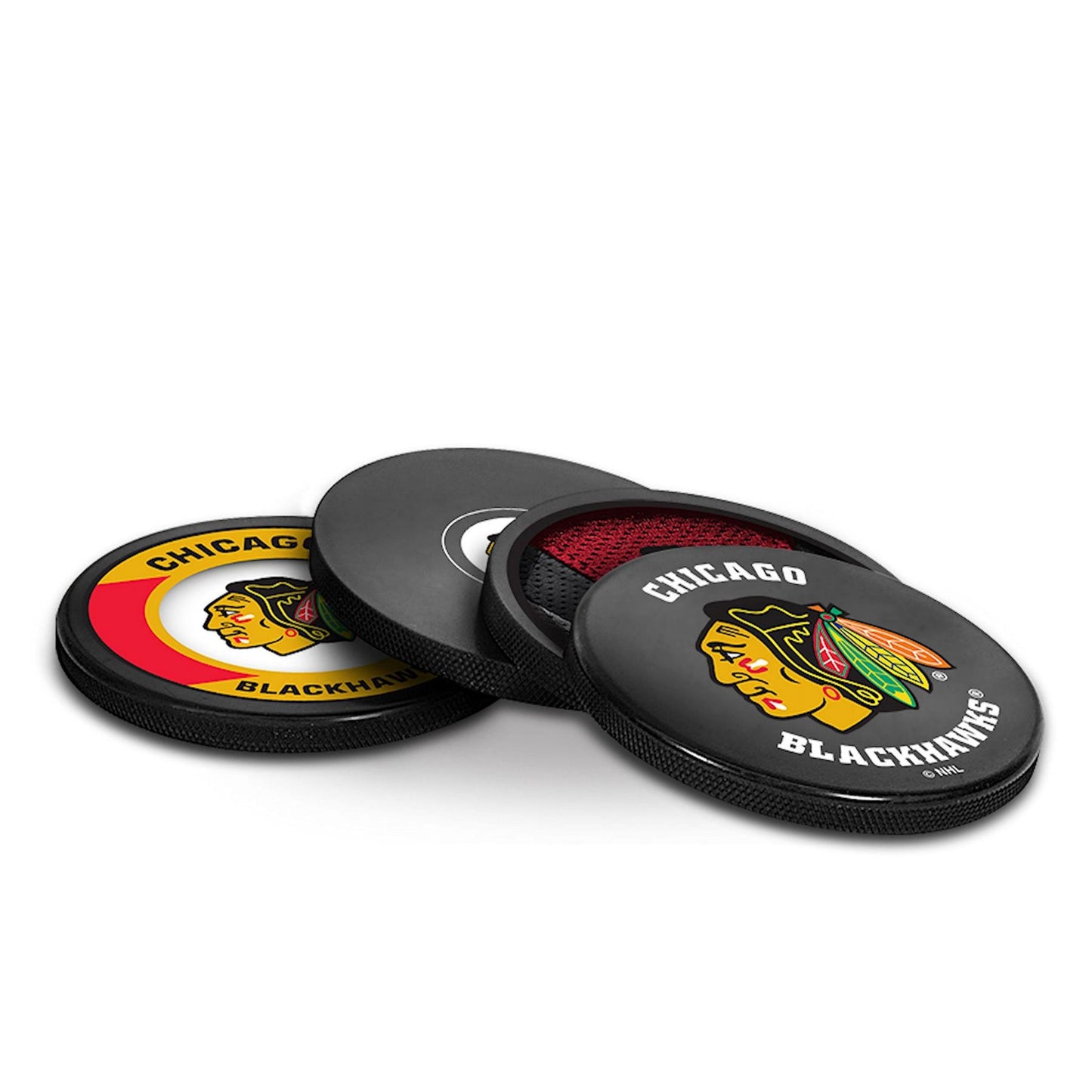 Chicago Blackhawks Drink Coaster Set Of Four Made from Real Hockey Pucks
