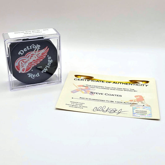 Detroit Red Wings Steve Coates Autographed Hockey Puck With COA