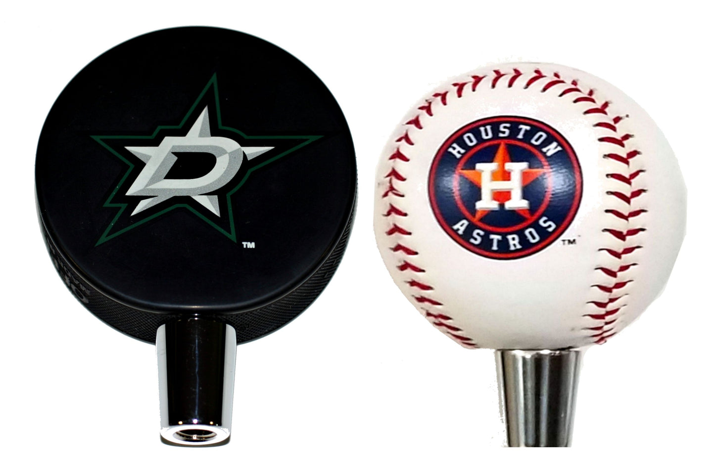Dallas Stars Hockey Puck And Houston Astros Baseball Beer Tap Handle Set
