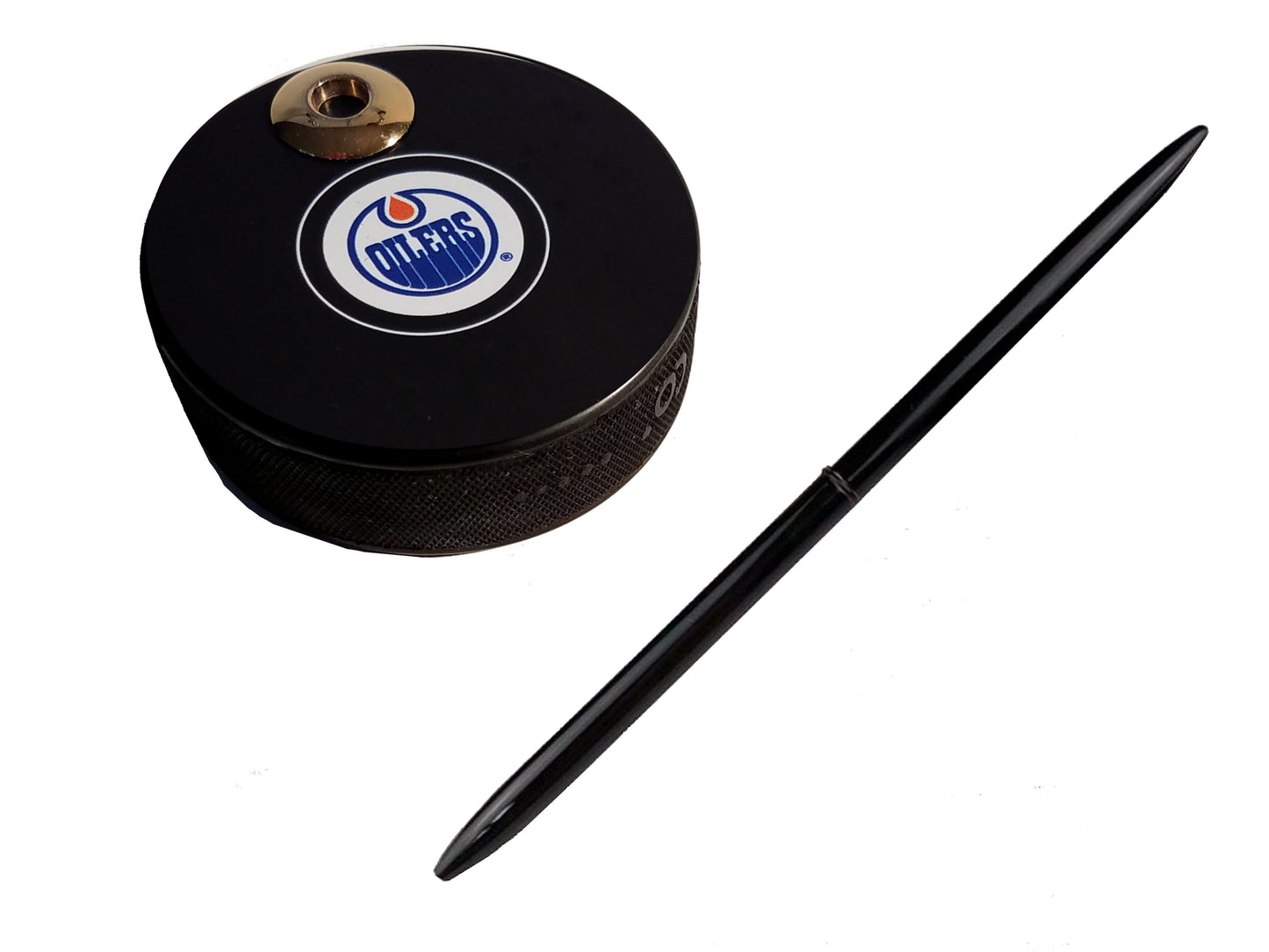 Edmonton Oilers   Auto Series Artisan Hockey Puck Desk Pen Holder With Our #96 Sleek Pen