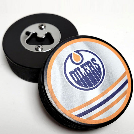 Edmonton Oilers Reverse Series Hockey Puck Bottle Opener